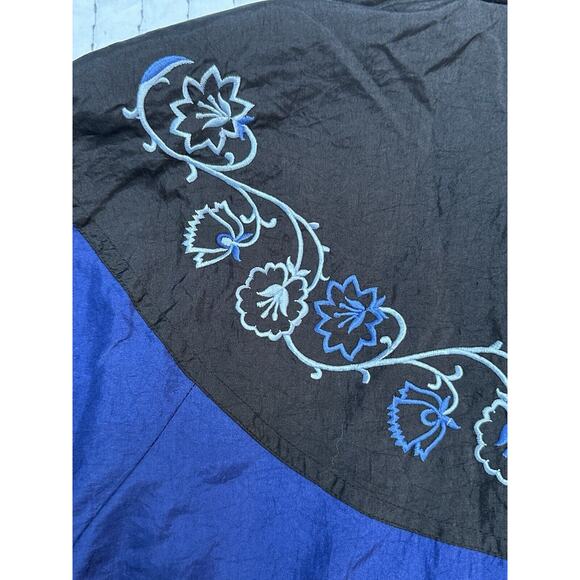 Vintage Lavon Windbreaker Navy Blue Embroidered Flowers Medium Jacket 90s - Picture 8 of 13